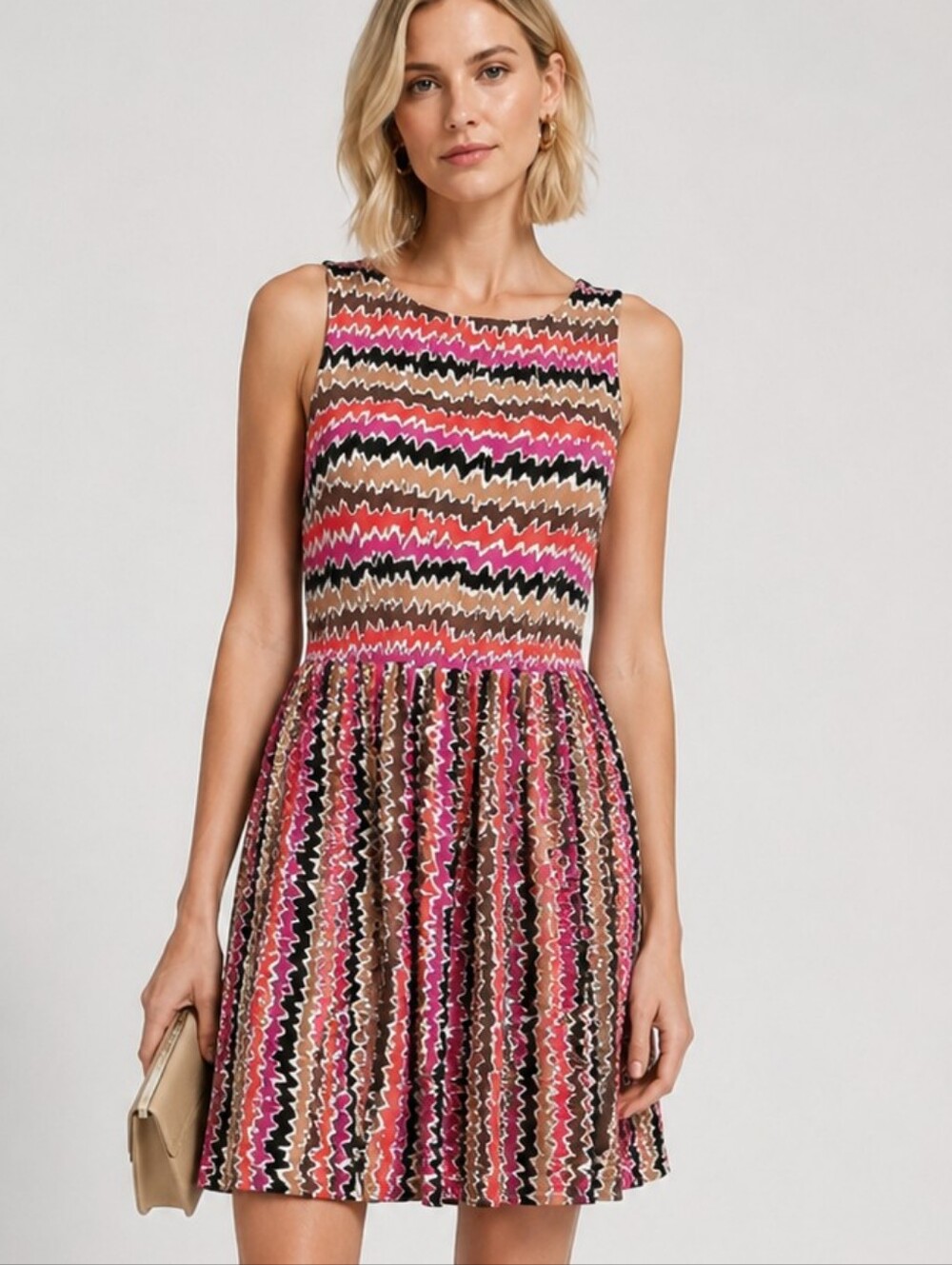 Trina Turk Silk Sleeveless flame stitch Dress